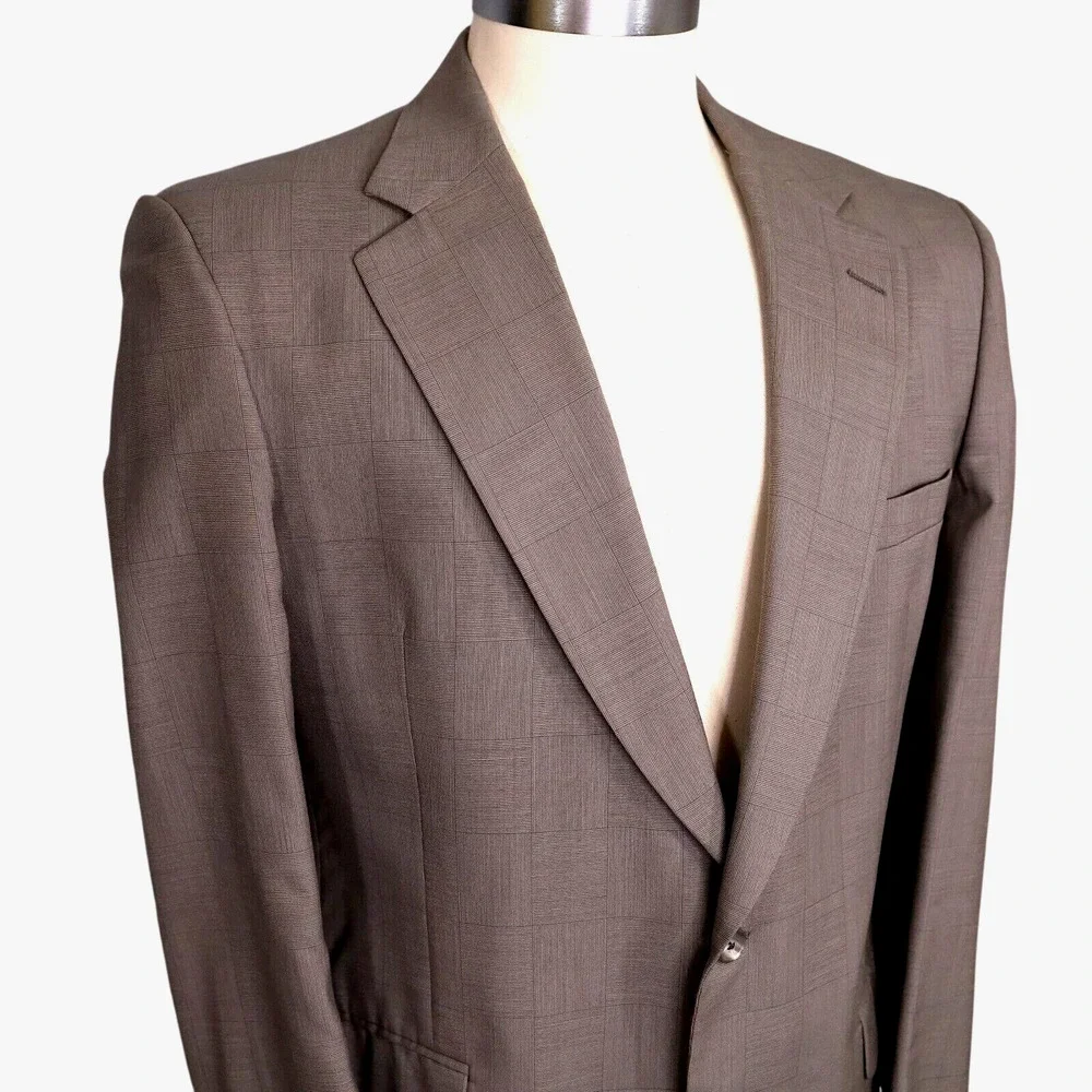 Burberrys Sport Coat Mens 43L Wool Beige Taupe Plaid Jacket Lined Blazer Vintage